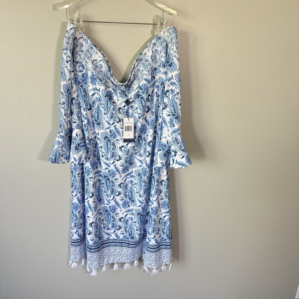 Cabana Life Charleston Off Shoulder Tassel Dress Paisley 3X vacation resort NEW - Picture 2 of 6